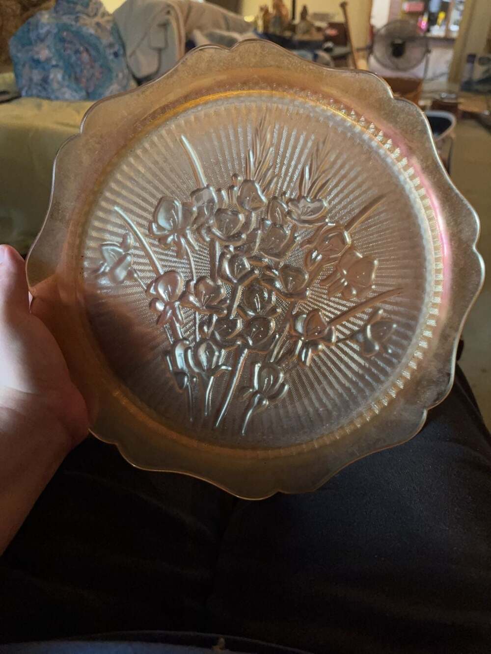 Vintage Jeannette Glass Iris and Herringbone Marigold Iridescent Serving Plate